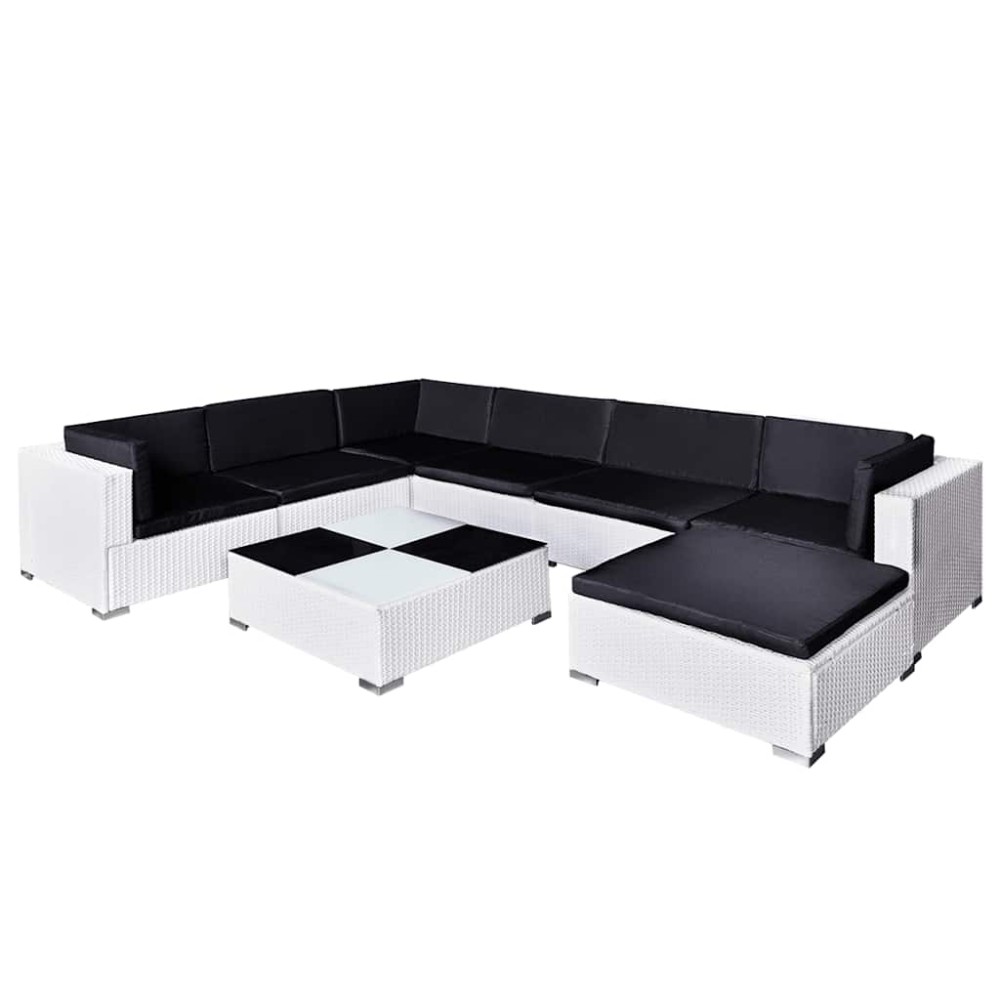 vidaXL Set mobilier de grădină cu perne, 8 piese, alb, poliratan
