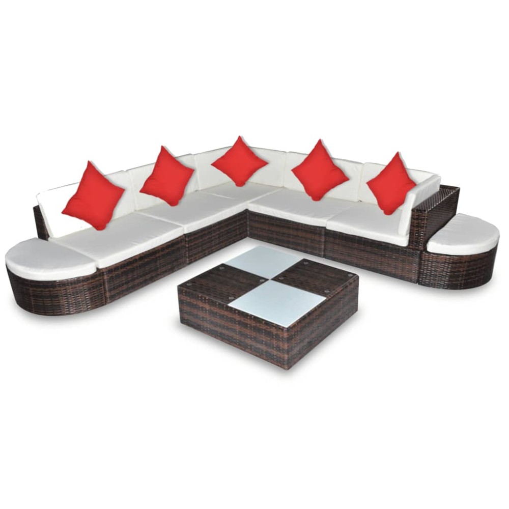 vidaXL Set mobilier de grădină cu perne, 8 piese, maro, poliratan