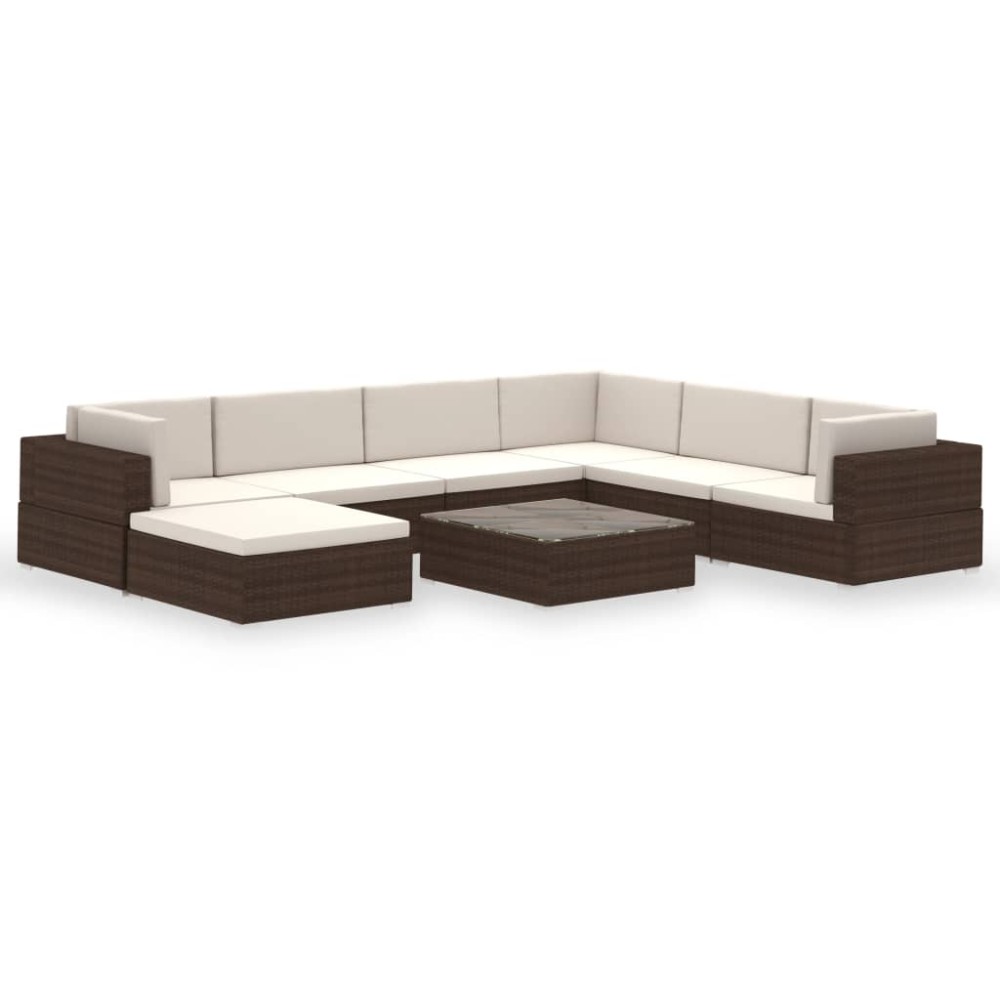 vidaXL Set mobilier de grădină cu perne, 8 piese, maro, poliratan