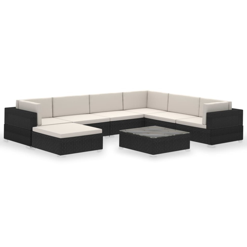 vidaXL Set mobilier de grădină cu perne, 8 piese, negru, poliratan