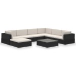 vidaXL Set mobilier de grădină cu perne, 8 piese, negru, poliratan vidaXL Set mobilier de grădină cu perne, 8 piese, negru, poliratan