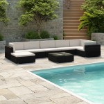 vidaXL Set mobilier de grădină cu perne, 8 piese, negru, poliratan vidaXL Set mobilier de grădină cu perne, 8 piese, negru, poliratan