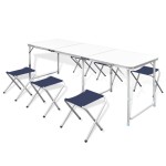 vidaXL Set masă de camping pliabilă cu 6 scaune, reglabil, 180x60 cm vidaXL Set masă de camping pliabilă cu 6 scaune, reglabil, 180x60 cm