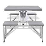 vidaXL Set camping masă/4 scaune pliabile, gri deschis, aluminiu vidaXL Set camping masă/4 scaune pliabile, gri deschis, aluminiu