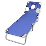 vidaXL Șezlong pliabil cu pernă cap albastru oțel vopsit electrostatic vidaXL Șezlong pliabil cu pernă cap albastru oțel vopsit electrostatic