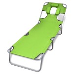 Șezlong verde măr pliabil pentru plajă, cu tetieră și spătar reglabil Șezlong verde măr pliabil pentru plajă, cu tetieră și spătar reglabil