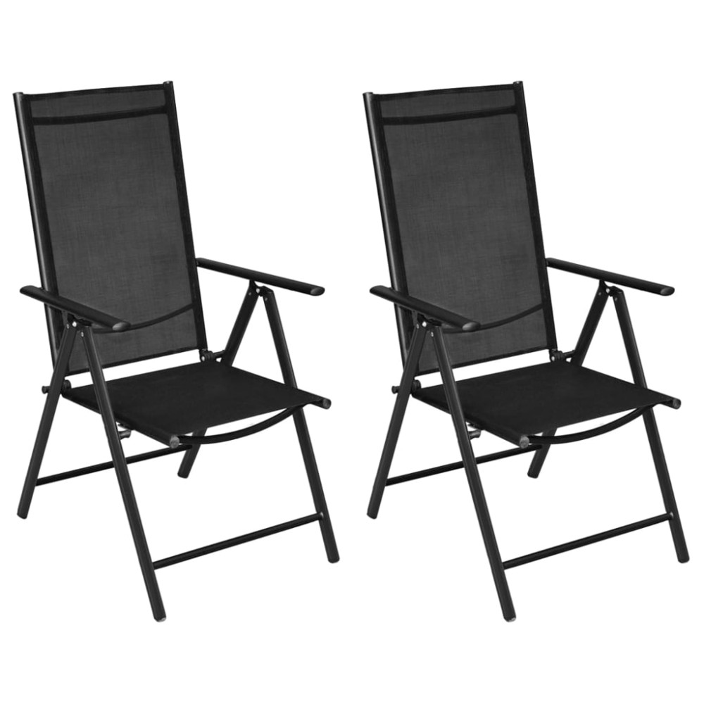 vidaXL Scaune pliante de grădină, 2 buc., negru, aluminiu & textilenă