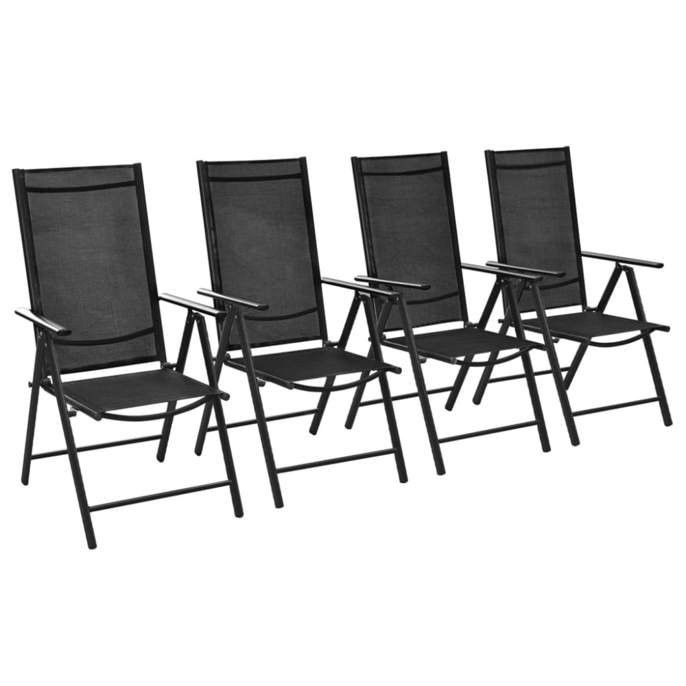 vidaXL Scaune pliante de grădină, 4 buc., negru, aluminiu și textilenă