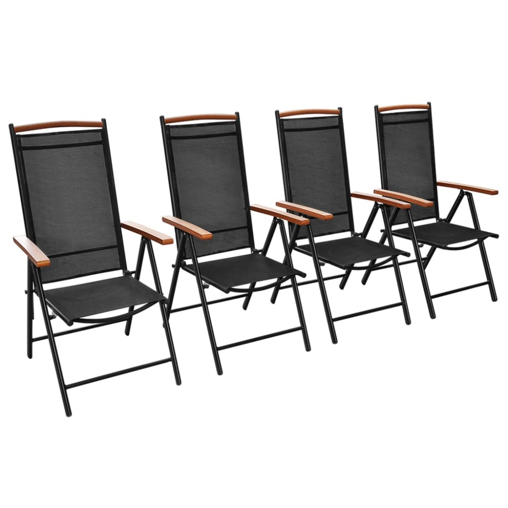 vidaXL Scaune pliante de grădină, 4 buc., negru, aluminiu și textilenă