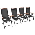 vidaXL Scaune pliante de grădină, 4 buc., negru, aluminiu și textilenă vidaXL Scaune pliante de grădină, 4 buc., negru, aluminiu și textilenă