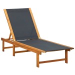 vidaXL Șezlong de plajă cu masă, lemn masiv de acacia & textilenă vidaXL Șezlong de plajă cu masă, lemn masiv de acacia & textilenă