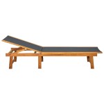 vidaXL Șezlong de plajă cu masă, lemn masiv de acacia & textilenă vidaXL Șezlong de plajă cu masă, lemn masiv de acacia & textilenă