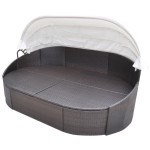 vidaXL Pat șezlong de exterior cu baldachin, maro, poliratan vidaXL Pat șezlong de exterior cu baldachin, maro, poliratan