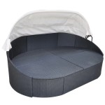 vidaXL Pat șezlong de exterior cu baldachin, negru, poliratan vidaXL Pat șezlong de exterior cu baldachin, negru, poliratan