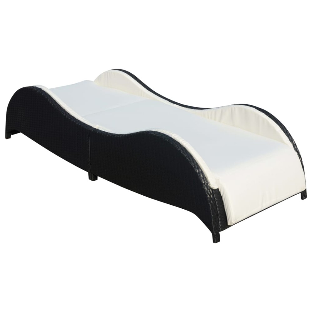 vidaXL Șezlong de plajă cu pernă, negru, poliratan