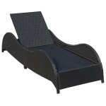 vidaXL Șezlong de plajă cu pernă, negru, poliratan vidaXL Șezlong de plajă cu pernă, negru, poliratan