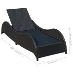 vidaXL Șezlong de plajă cu pernă, negru, poliratan vidaXL Șezlong de plajă cu pernă, negru, poliratan