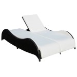 vidaXL Șezlong de plajă dublu cu pernă, negru, poliratan vidaXL Șezlong de plajă dublu cu pernă, negru, poliratan