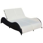vidaXL Șezlong de plajă dublu cu pernă, negru, poliratan vidaXL Șezlong de plajă dublu cu pernă, negru, poliratan