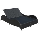 vidaXL Șezlong de plajă dublu cu pernă, negru, poliratan vidaXL Șezlong de plajă dublu cu pernă, negru, poliratan