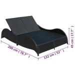 vidaXL Șezlong de plajă dublu cu pernă, negru, poliratan vidaXL Șezlong de plajă dublu cu pernă, negru, poliratan