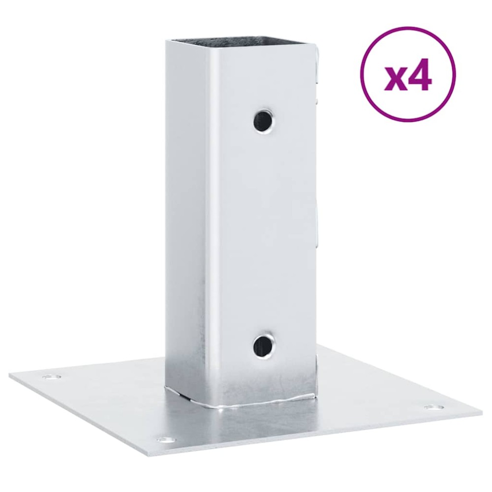 vidaXL Baze stâlp pătrate 4 buc Argintiu 51x51 mm Oțel galvanizat