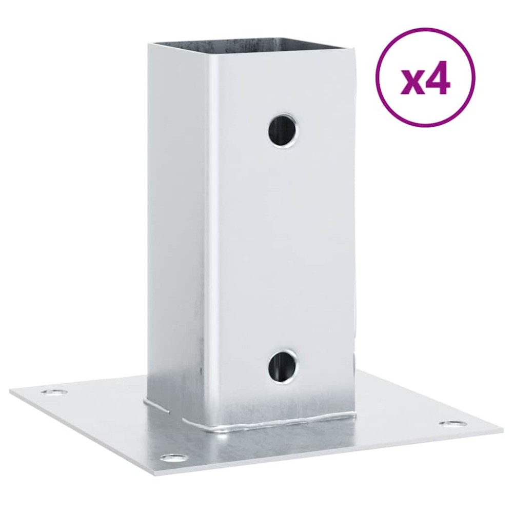 vidaXL Baze stâlp pătrate 4 buc Argintiu 61x61 mm Oțel galvanizat