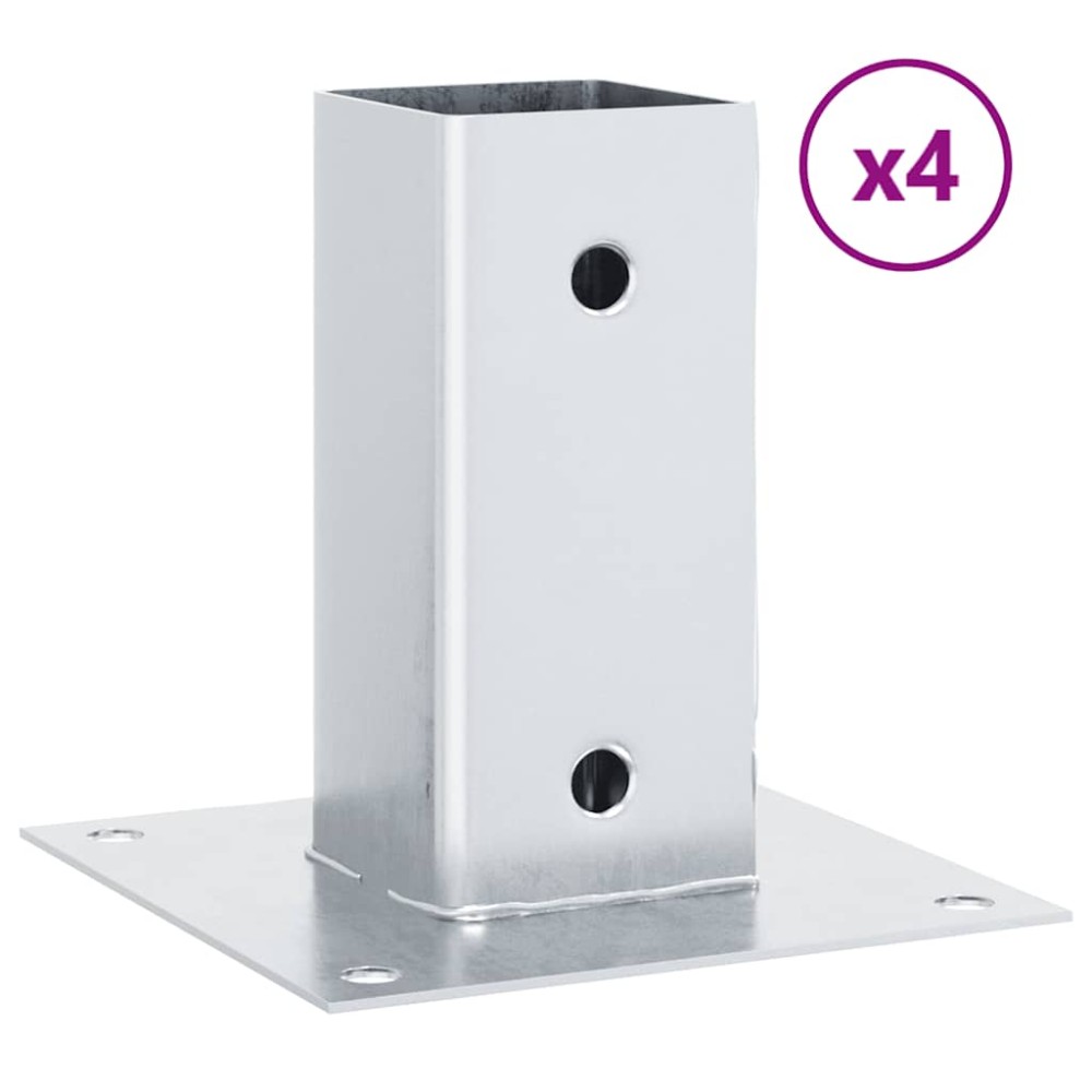 vidaXL Baze stâlp pătrate 4 buc Argintiu 71x71 mm Oțel galvanizat