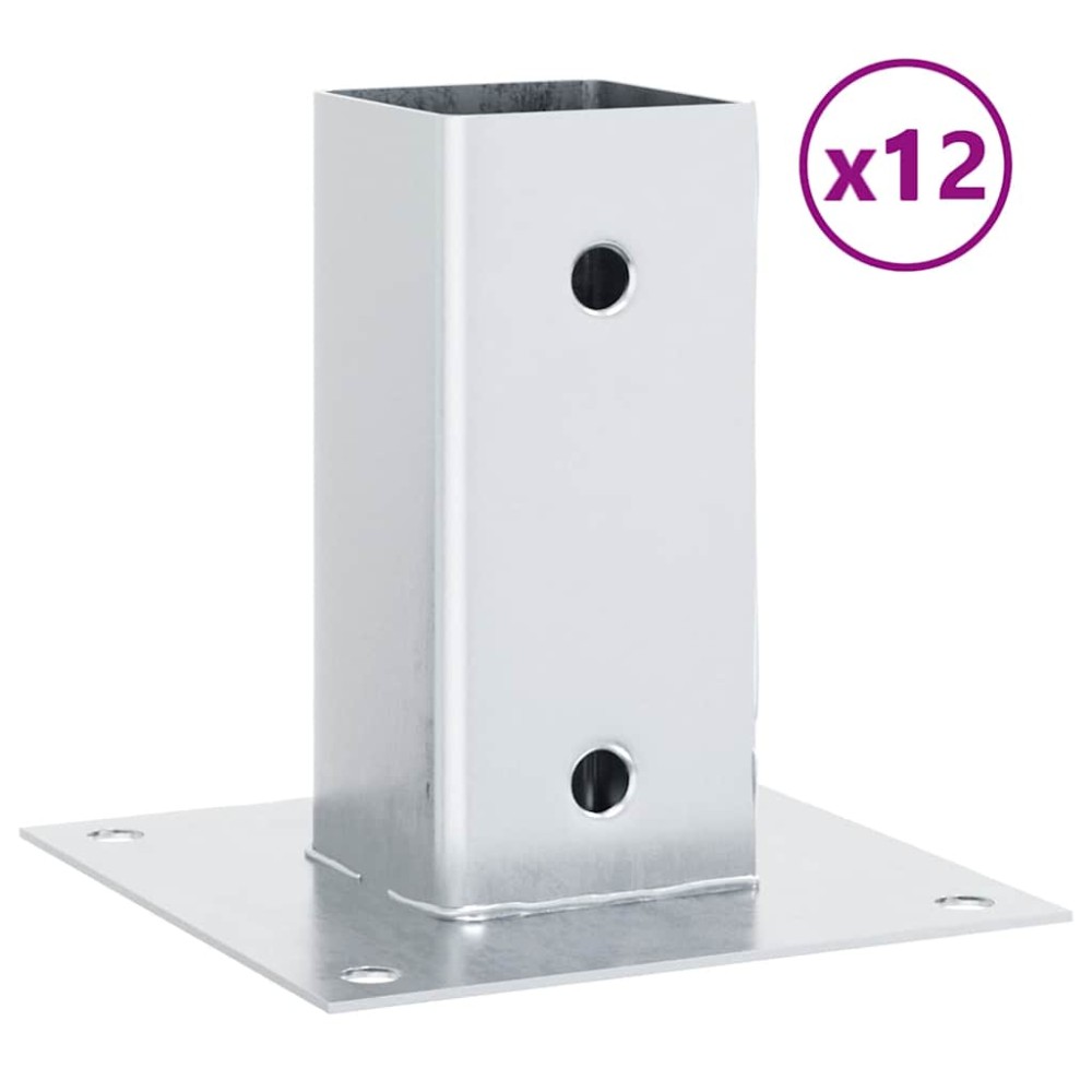 vidaXL Baze stâlp pătrate 12 buc Argintiu 71x71 mm Oțel galvanizat