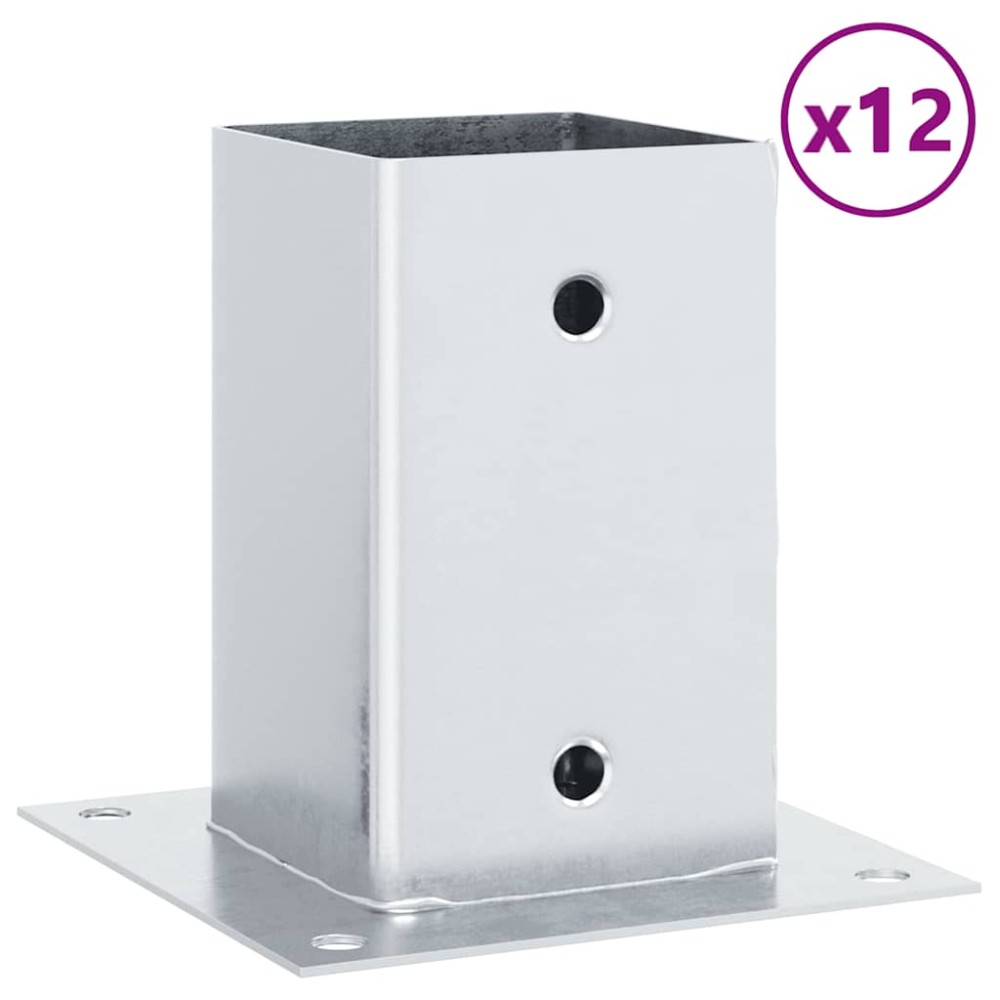 vidaXL Baze stâlp pătrate 12 buc Argintiu 81x81 mm Oțel galvanizat