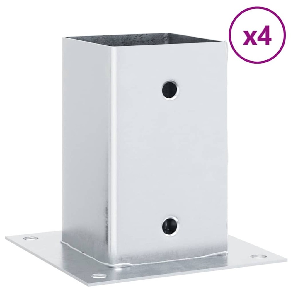 vidaXL Baze stâlp pătrate 4 buc Argintiu 91x91 mm Oțel galvanizat