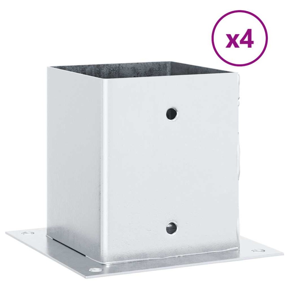 vidaXL Baze stâlp pătrate 4 buc Argintiu 101x101 mm Oțel galvanizat