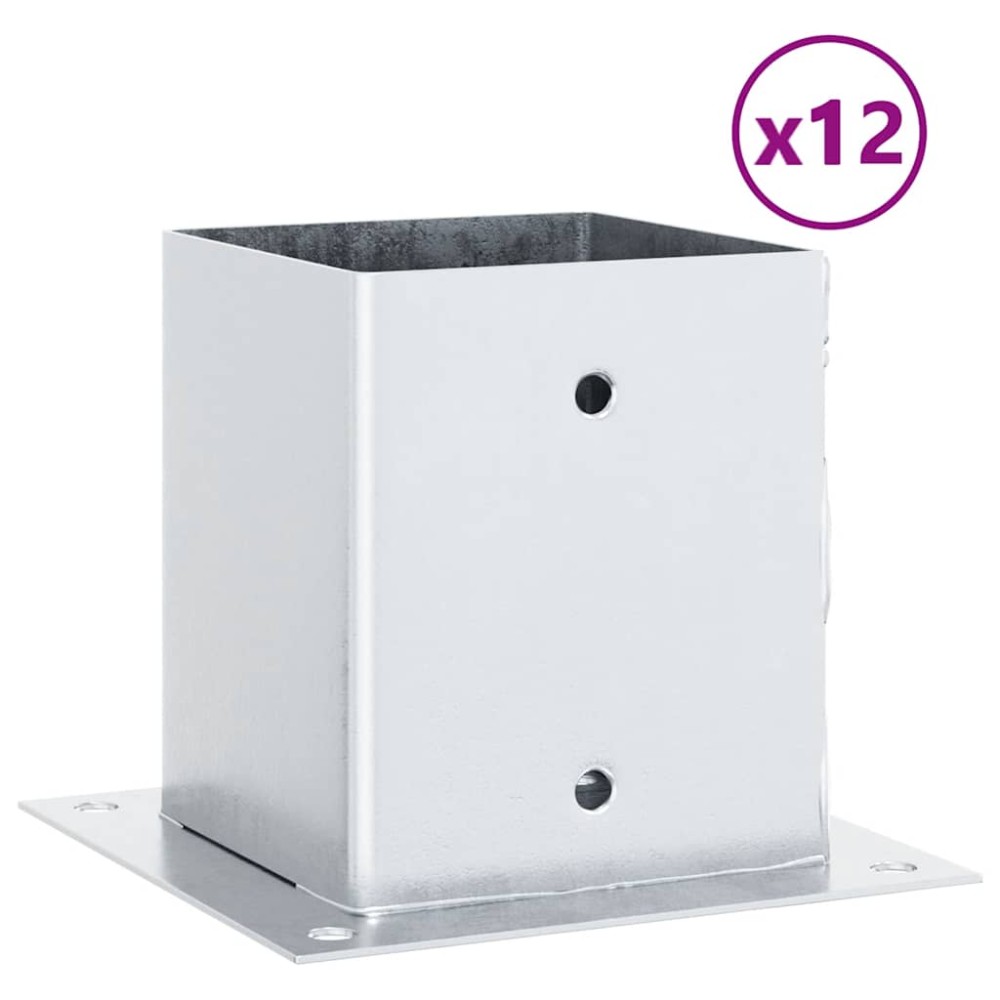 vidaXL Baze stâlp pătrate 12 buc Argintiu 101x101 mm Oțel galvanizat