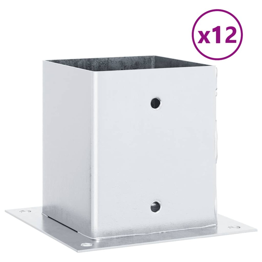 vidaXL Baze stâlp pătrate 12 buc Argintiu 121x121 mm Oțel galvanizat