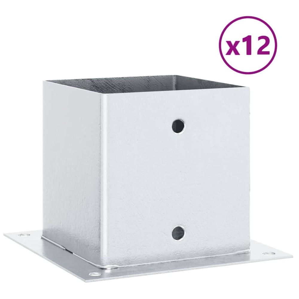 vidaXL Baze stâlp pătrate 12 buc Argintiu 141x141 mm Oțel galvanizat