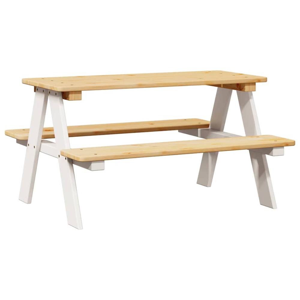 vidaXL Masa pentru copii cu banci "IRUN" alb 90x79,5x50cm lemn masiv