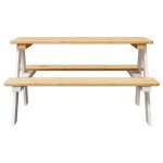 vidaXL Masa pentru copii cu banci "IRUN" alb 90x79,5x50cm lemn masiv vidaXL Masa pentru copii cu banci "IRUN" alb 90x79,5x50cm lemn masiv