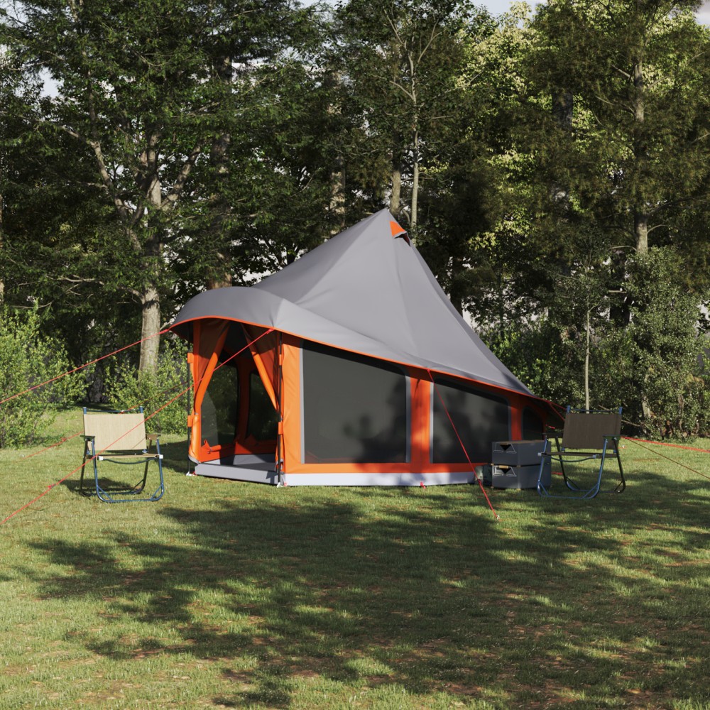 vidaXL Cort de familie Tipi Gri și Portocalie 404 x 370 x 270 cm
