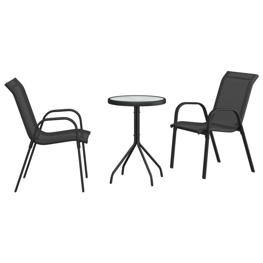 vidaXL Set Bistro de Grădină 3 pcs Negru Oțel