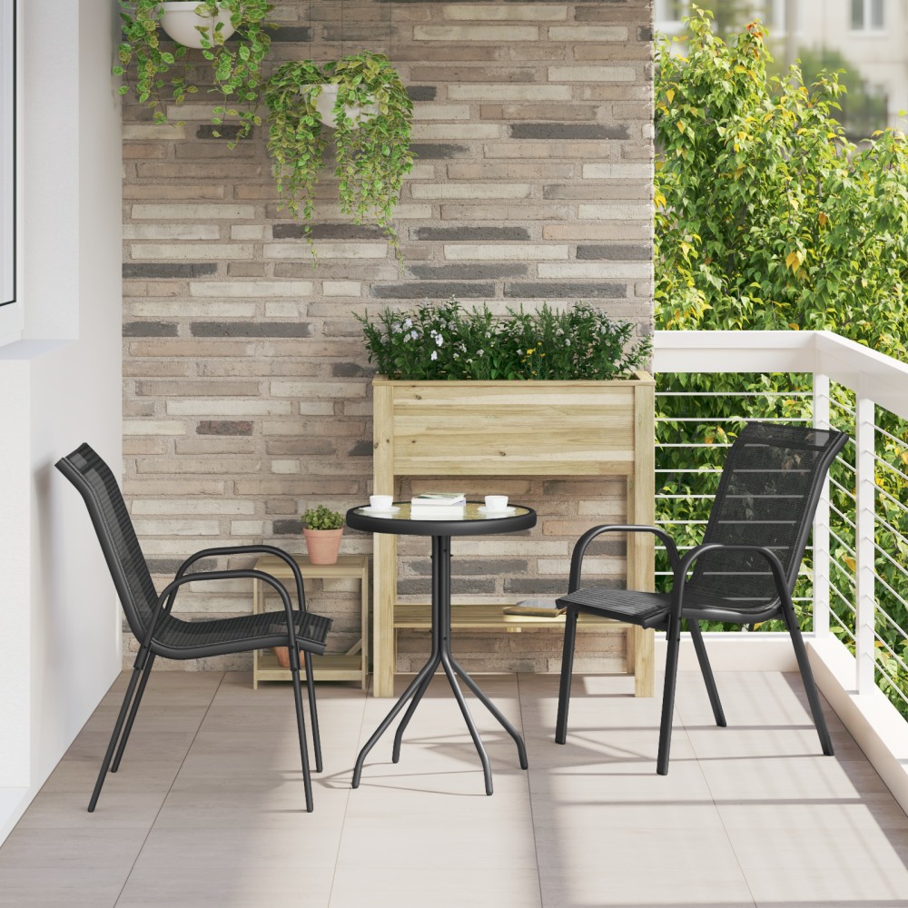vidaXL Set Bistro de Grădină 3 pcs Negru Oțel