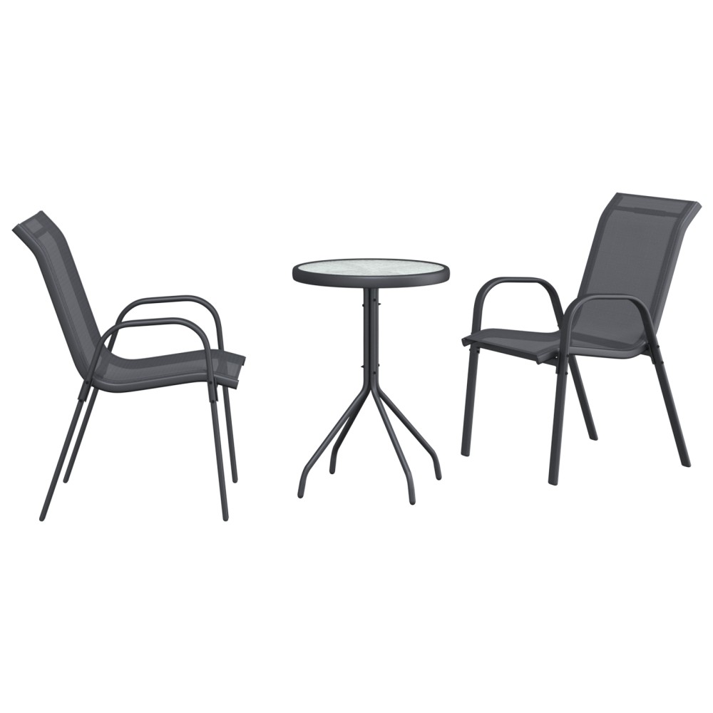 vidaXL Set Bistro de Grădină 3 pcs Gri Oțel