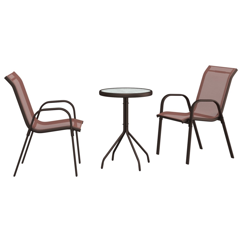 vidaXL Set Bistro de Grădină 3 pcs Maro Oțel