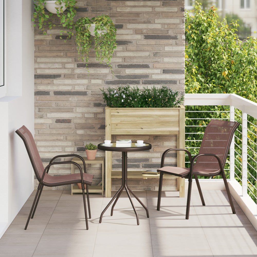 vidaXL Set Bistro de Grădină 3 pcs Maro Oțel