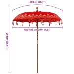 vidaXL Parasol Balinez Roșu (180-190) x 260 cm Bumbac și lemn masiv vidaXL Parasol Balinez Roșu (180-190) x 260 cm Bumbac și lemn masiv