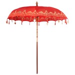 vidaXL Parasol Balinez Roșu (210-220) x 260 cm Bumbac și lemn masiv vidaXL Parasol Balinez Roșu (210-220) x 260 cm Bumbac și lemn masiv
