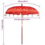 vidaXL Parasol Balinez Roșu (210-220) x 260 cm Bumbac și lemn masiv vidaXL Parasol Balinez Roșu (210-220) x 260 cm Bumbac și lemn masiv