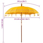 vidaXL Parasol Balinez Galben (210-220) x 260 cm Bumbac și lemn masiv vidaXL Parasol Balinez Galben (210-220) x 260 cm Bumbac și lemn masiv