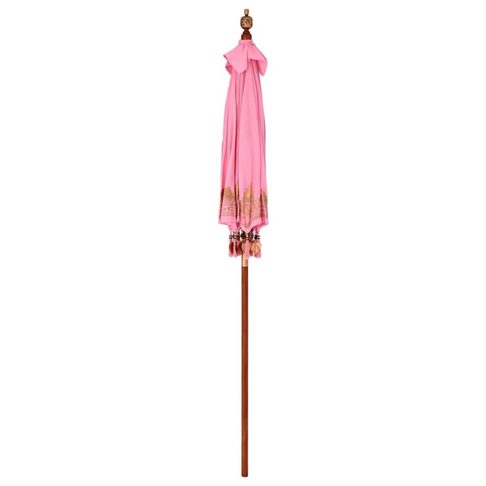 vidaXL Umbrelă de soare Altele Manual Roz x 260 cm Bumbac și lemn masiv