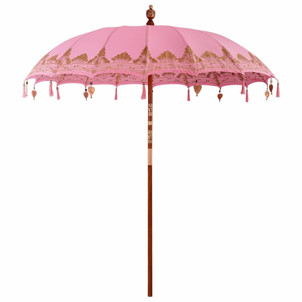 vidaXL Umbrelă de soare Altele Manual Roz x 260 cm Bumbac și lemn masiv