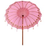 vidaXL Parasol Balinez Roz (210-220) x 260 cm Bumbac și lemn masiv vidaXL Parasol Balinez Roz (210-220) x 260 cm Bumbac și lemn masiv